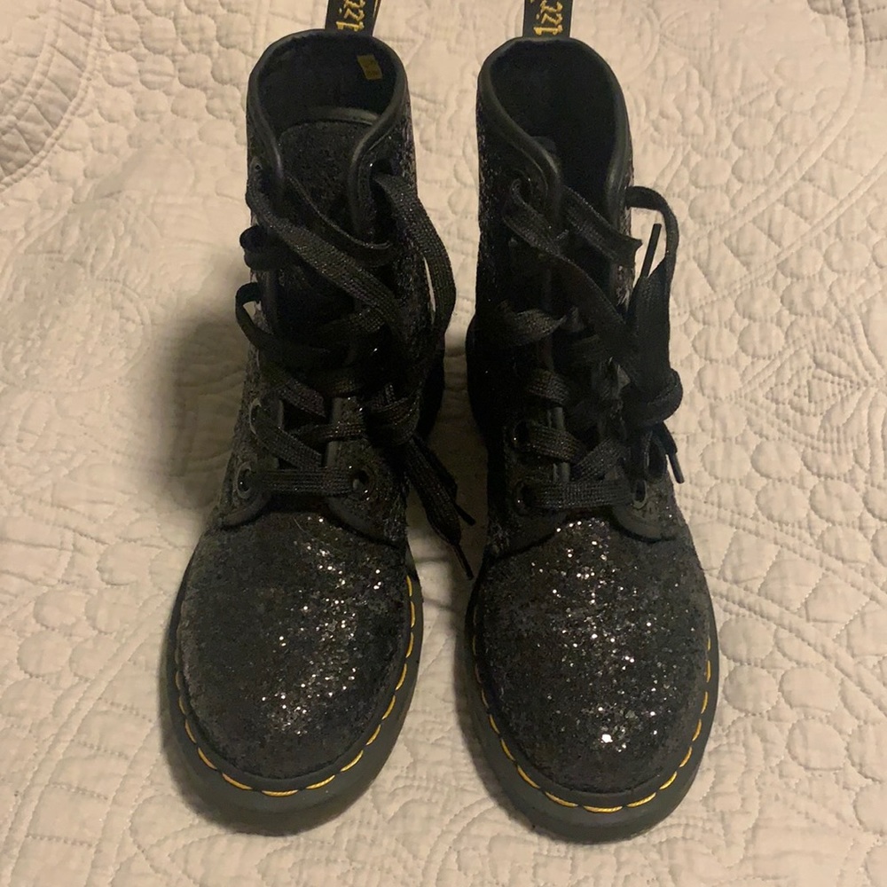 Black sparkly glitter combat boots